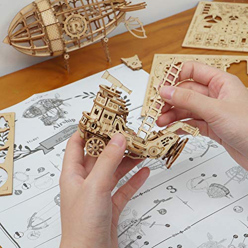 Rolife 3D Wooden Puzzle Airship for Kids, Wooden Airship Model for Adults Model Building Kit, Educational Brain Teaser for Adults to Build, for Kids Rolife