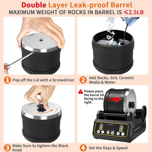 Rock Tumbler Barrel Extral Large Capacity 2.5 Lbs 5 x 4 inch, Rubber Material, with Durable Leak-proof Lid KoolStone