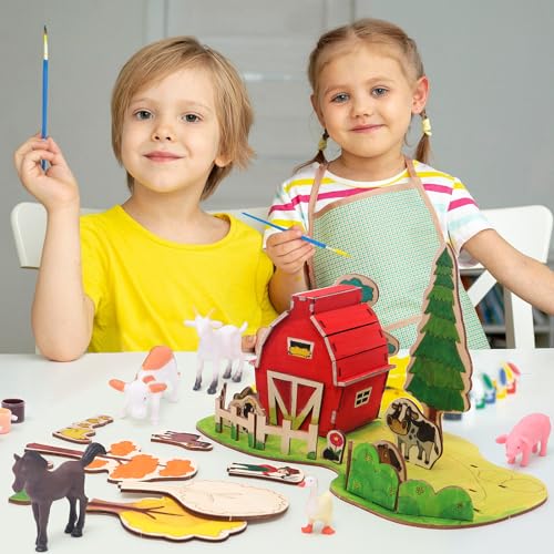 FUNCREVITY Wooden Arts and Crafts Kits for Kids Boys Girls Paint Your Own Farm Toys DIY Kids Activities Painting Kits Christmas Birthday Gift Ages 3 - WoodArtSupply