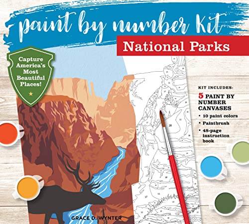 Paint by Number Kit National Parks: Capture America's Most Beautiful Places! Kit Includes: 5 Paint by Number Canvases, 10 paint colors, Paintbrush, WoodArtSupply