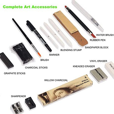 KALOUR 82 Pack Drawing Sketching Kit, Pro Art Supplies with Sketchbook, Include Tutorial,Colored, Graphite, Charcoal, Watercolor,Metallic & Pastel KALOUR