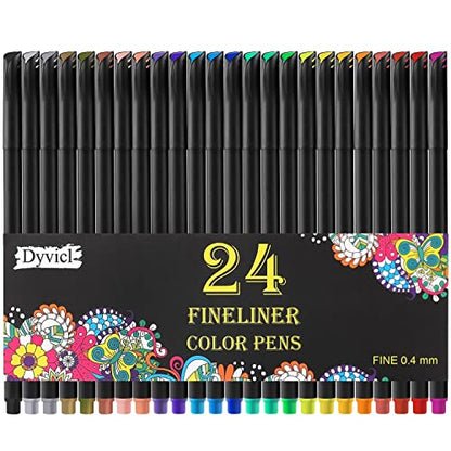 Dyvicl Fineliner Fine Point Pens, 24 Colors 0.4mm Fineliner Color Pen Set Fine Point Markers Fine Tip Drawing Pens for Journaling Writing Note Taking