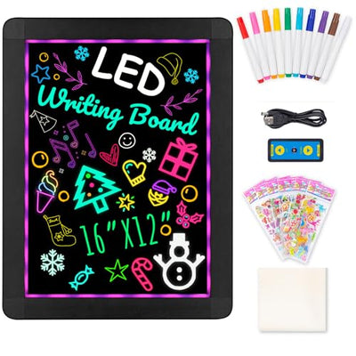 Kookoosmart LED Writing Message Board, Neon Glow Drawing Board, Light Up Flashing Box Message, Erasable Board Arts and Acrylic Kids Crafts Doodle,