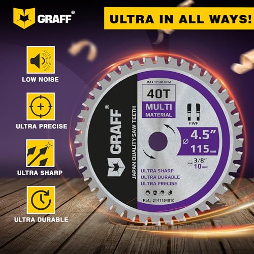 GRAFF 4-1/2-Inch Circular Saw Blade with 3/8-Inch Arbor - 40-Teeth Grinder Saw Blade for Aluminium, Metal, Wood, Plywood, Drywall, Plastic - Wood GRAFF