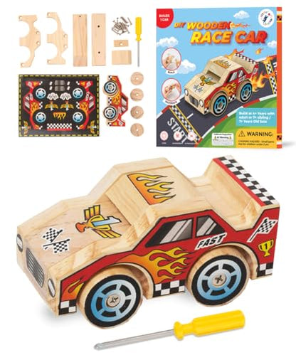 DIY Wooden Race Car w/ Stickers - Kids Building Kit - Stem Building Toys - Wood Crafts for Kids - Building Kits for Kids - Woodworking Kits for Kids - WoodArtSupply