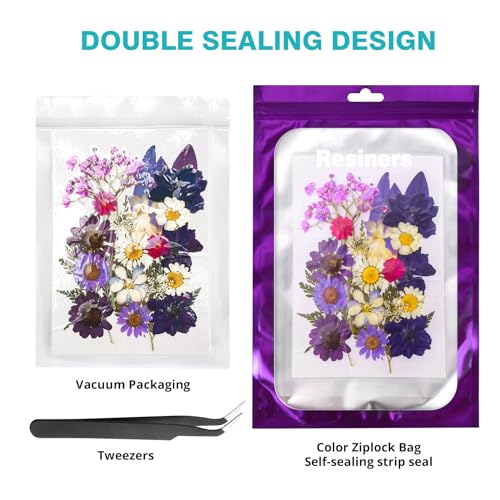Resiners 100Pcs Dried Pressed Flowers for Resin Molds, Purple Real Pressed Flowers Dry Leaves Kit for Art Crafts Resin Jewelry Making Scrapbook Resiners
