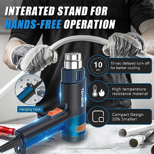 TDAGRO Heat Gun for crafting 1800W, 122℉~1202℉ Variable Temperature Control with 2-Temp Settings 4 Nozzles, 1.5s Fast Heating Blue Heat Gun for TDAGRO