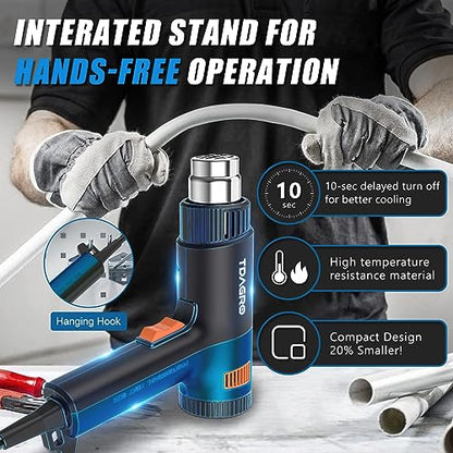 TDAGRO Heat Gun for crafting 1800W, 122℉~1202℉ Variable Temperature Control with 2-Temp Settings 4 Nozzles, 1.5s Fast Heating Blue Heat Gun for Resin, Shrink PVC Tubing/Wrapping/Crafts and Vinyl Wrap