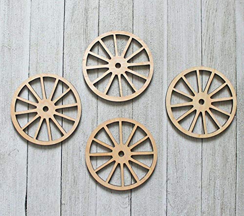 Vintage Cut Wagon Wheel Unfinished Wood Laser Cut Out Cutout Shape Crafts Sign DIY Ready to Paint or Stain Texan Wood Crafts