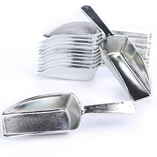 Candy Scoop Set - Package of 12 Shiny Silver Plastic Scoops for Wedding and Party Candy Buffets