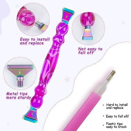 Ninonly 3Pcs Diamond Art Pen, Diamond Painting Pen Kits with 12 Colorful Metal Tips, 6 Painting Glue Clay, Roller, 5D Diamond Art Accessories and Ninonly
