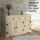 Furniture Dash Solid Wood Buffet Sideboard 51.9" W, 16.9" D, 31.6" H - Wooden Storage Cabinet with 3 Doors & 2 Drawers - Cupboard Console Table, Furniture Dash