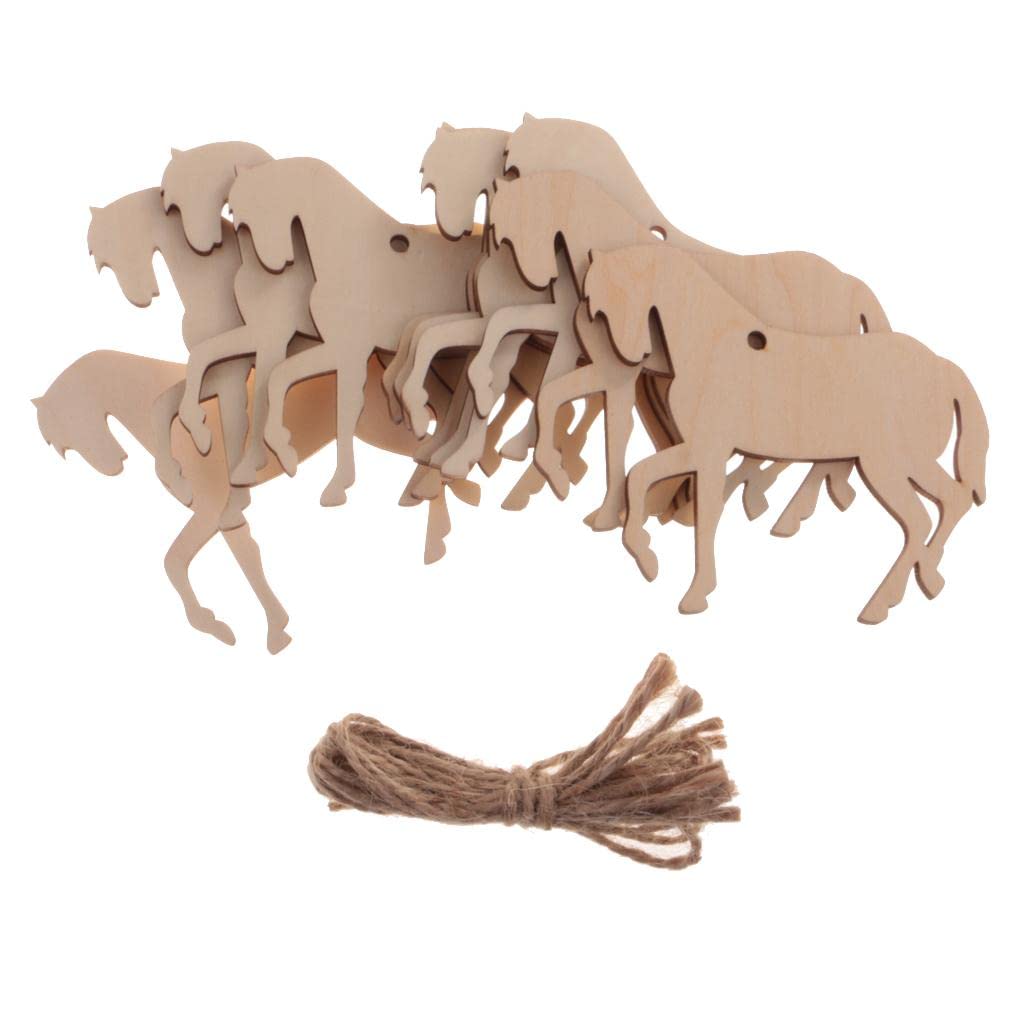 Dovewill 10Pieces Wood Horse Shape Cut Out Ornament Embellishment Tag with String - WoodArtSupply