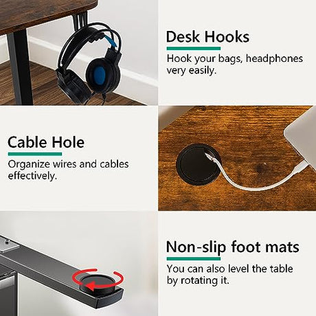 PayLessHere 48 Adjustable Height Standing Desk Computer Desk with Large Space and Headphone Holder Office Desk with Electric Lifting and 2 Memory PayLessHere