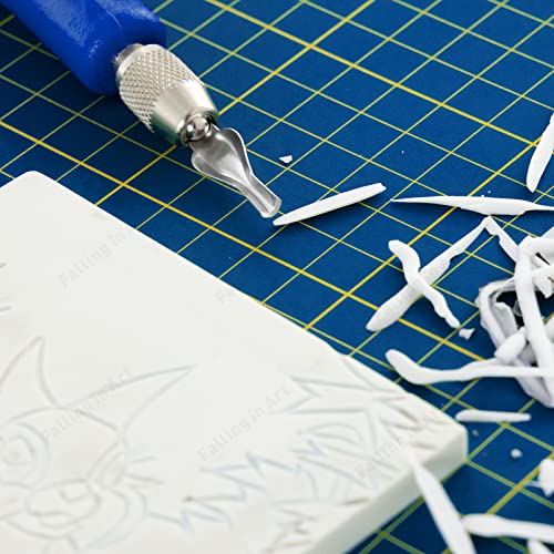 Falling in Art Carving Blocks Stamp Making kit, Linoleum Blocks Printing Kit with 6 Shaped Blades Cutting Tool,12 Pack Rubber Carving Blocks and 3 Falling in Art