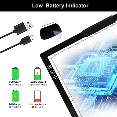 KOBAIBAN Wireless A4 LED Light Pad with Innovative Stand, Top Clip, Stepless/ 6-Level Dimmable Brightness Rechargeable tracing Light Box/Board for - WoodArtSupply