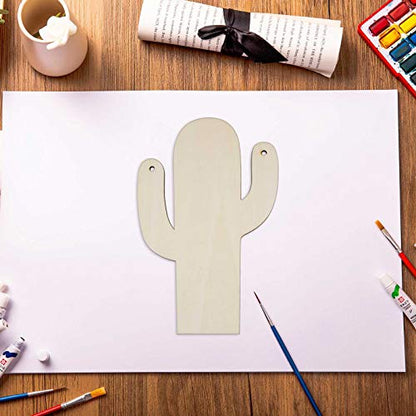 Creaides 20pcs Cactus Wood DIY Crafts Cutouts Wooden Cactus Shaped Hanging Ornaments Whit Twines Gift Tags for Summer Hawaii Wedding Birthday Party