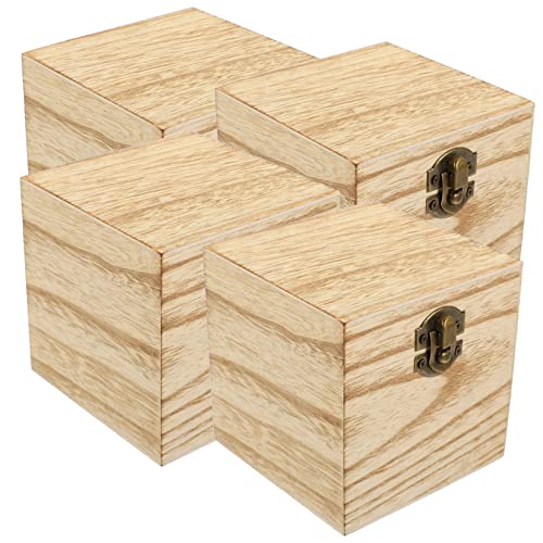NOLITOY 4pcs Box Wooden Gift Box Unfinished Unpainted Chest Wooden Storage Chest Wood Trinket Containers Snack Food Gifts Storage Bins Jewelry Wood NOLITOY