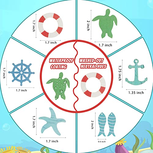 Coastal Cruise Ship Miniature Beach Themed Craft Wood Cutout Starfish, Sea Turtle, Sea Ring, Captain Wheel and Fish Small Wood Nautical Marine Jetec