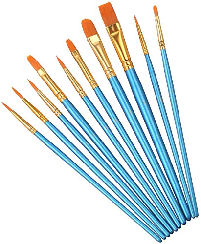 Elisel Paint Brush Set, 10 pcs Nylon Hair Art Paint Brushes for Acrylic Painting for Acrylic Oil Watercolor, Face Nail Art, Miniature Detailing and Elisel