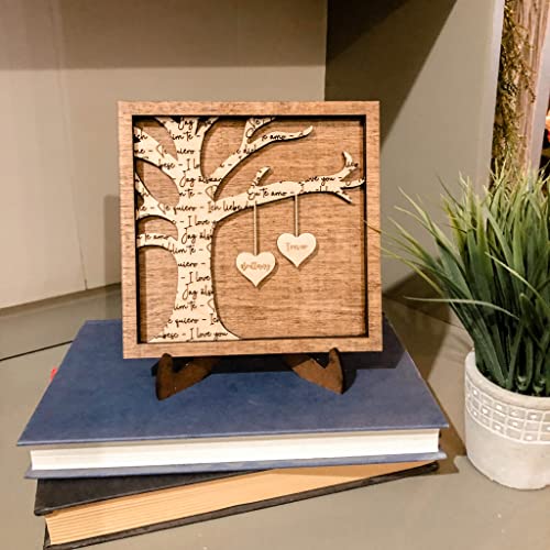 Mother's Day Gift | Love Heart Sign Plaque | Wooden Hearts with Name | Wood For Mom Sign | Rustic Anniversary Frame - WoodArtSupply