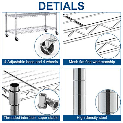 Storage Shelves Metal Shelf Wire Shelving Unit with Wheels 6 Tier NSF Certification Height Adjustable Garage Shelving Utility Steel Heavy Duty - WoodArtSupply