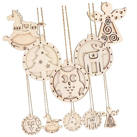 SEWOART 10pcs Christmas Wood Decoration Vintage Christmas Decoration Wooden Cutout Festival Hanging Wood Cutouts Christmas Hanging Decorations DIY SEWOART