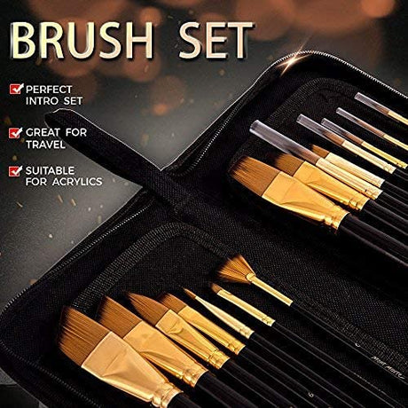 Mont Marte Art Paint Brushes Set, Great for Watercolor, Acrylic, Oil-15 Different Sizes Nice Gift for Artists, Adults & Kids Mont Marte