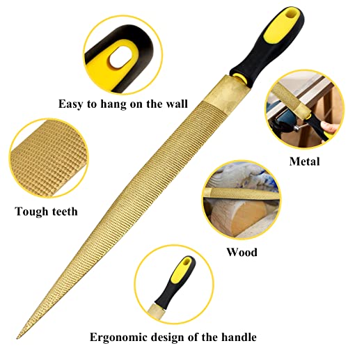 NKTM Wood File, Needle File Set Wood Files for Wood Working Wood Rasp Files Tools Golden Tapered Wood Rasp with Rubber Handle in Gift Bag for Carving NKTM