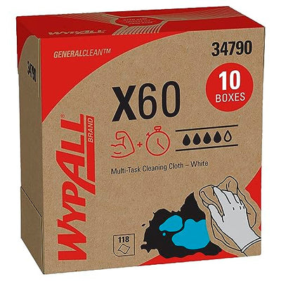 WypAll GeneralClean X60 Multi-Task Cleaning Cloths (34790), Pop-Up Box, Strong and Absorbent Towels, White (118 Sheets/Box, 10 Boxes/Case, 1,180