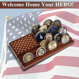 Samplife Coin Rack,Challenge Coins Display Stand Shelves Wooden Army Collectible Coins Holder Rack Case 6 Row Display American Flag Samplife