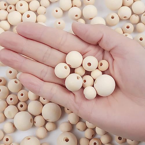 950pcs Wooden Beads for Crafts 7 Sizes Unfinished Natural Wood Beads Wooden Beads Bulk 6mm, 8mm, 10mm, 12mm, 14mm, 16mm, 20mm Beads for Garland pojah