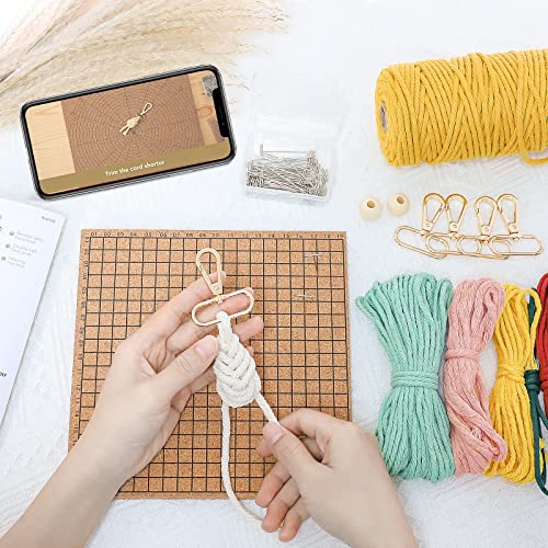 AceList DIY Macrame Kits for Adults Beginners, 5 Pcs Macrame Keychain Kit with Macrame Board and Pins, Cotton Macrame Cord Macrame Supplies, DIY AceList