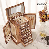 Emfogo Jewelry Box for Women, 5 Layer Large Wood Jewelry Boxes & Organizers for Necklaces Earrings Rings Bracelets, Rustic Jewelry Organizer Box with Emfogo