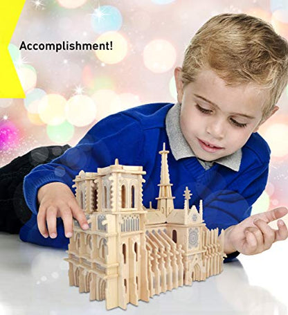 Puzzled 3D Puzzle Notre Dame Cathedral Wood Craft Construction Model Kit, Educational DIY Wooden Toy Assemble Model Unfinished Crafting Hobby Puzzle - WoodArtSupply