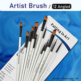 Falling in Art Paint Brushes Set, 12 PCS Nylon Professional Angled Paint Brushes for Watercolor, Oil Painting, Acrylic, Face Body Nail Art, Crafts, Falling in Art