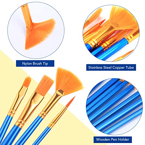 AROIC Acrylic Paint Brush Set, 15 pcs Nylon Hair Paint Brushes for All Purpose Oil Watercolor Face Body Rock Painting Artist, Small Paint Brush Kits - WoodArtSupply