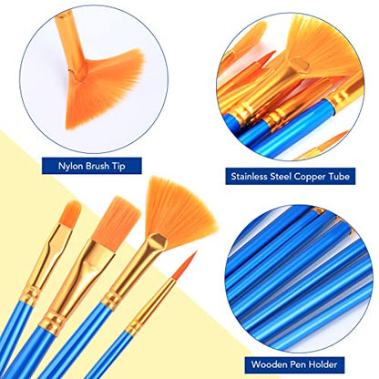 AROIC Acrylic Paint Brush Set, 15 pcs Nylon Hair Paint Brushes for All Purpose Oil Watercolor Face Body Rock Painting Artist, Small Paint Brush Kits - WoodArtSupply