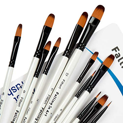 Falling in Art Paint Brushes Set, 12 PCS Nylon Professional Filbert Paint Brushes for Watercolor, Oil Painting, Acrylic, Face Body Nail Art, Crafts, - WoodArtSupply