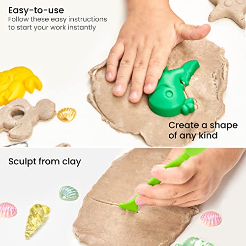 Arteza Kids Air-Dry Modeling Clay Kit, 6 x 8-oz Packs, 12 Sandy Clay Molds and 15 Assorted Sea-Life Beach Decorations, Soft, Pliable, Supplies - WoodArtSupply