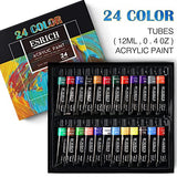 ESRICH Acrylic Paint Canvas Set,42 Piece Professional Premium Paint Kit with 1 Wood Easel,24Colors,10 Brushes,6 Canvases, Painting Supplies Kit for ESRICH