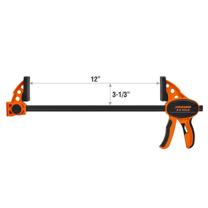 JORGENSEN 2-pack Ratchet Bar Clamps Set, Medium Duty, 12-inch One Hand Clamp, E-Z Hold Expandable Spreader - WoodArtSupply