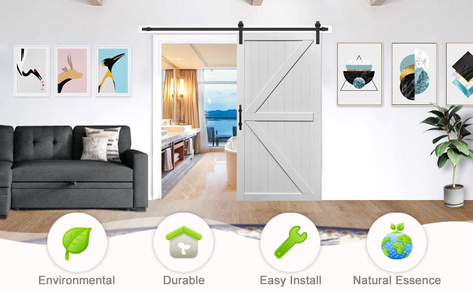 S&Z TOPHAND® 34in x 84in MDF Barn Door with 6.6FT Sliding Door Hardware Kit, 24-54in Solid Barn Door Slab Covered with Water-Proof PVC Surface S&Z tophand