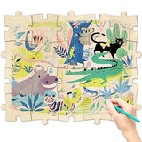 50 Piece Blank Wooden Puzzle Jumbo Size, Each Piece is 4x3.2 Inches to Draw on, Unfinished Freeform Large Jigsaw Puzzle Pieces for Arts & Crafts, MoinKidz