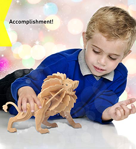 Puzzled 3D Puzzle Lion Wood Craft Construction Model Kit, Unique & Educational DIY Wooden Toy Assemble Model Unfinished Crafting Hobby Safari Animal Puzzled