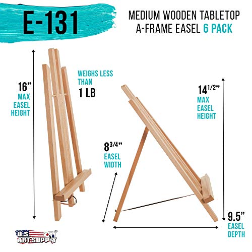 U.S. Art Supply 14" Medium Tabletop Display Stand A-Frame Artist Easel (Pack of 6), Beechwood Tripod, Painting Party Easel, Kids Student Table School - WoodArtSupply