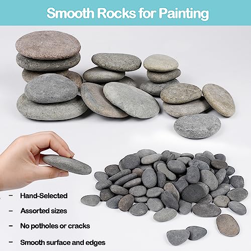 Simetufy 120 Pcs Rocks for Painting, 20Pcs 2''-3''/ 15Pcs 1.6''-2'' River Rocks to Paint, 85pcs 0.5'-1' Flat Smooth Rock for Painting, Crafting,