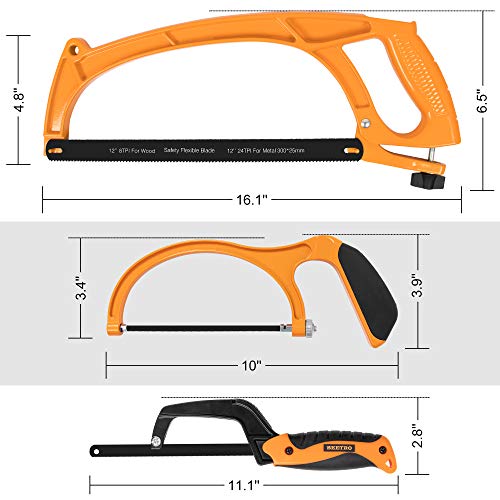 BEETRO Hacksaw Frame Set, 12’’ Hacksaw Frame, 6’’ Hacksaw Frame and 10'' Mini Hacksaw, Including Six Extra Blades, Handsaw for Metal, Wood, PVC Pipes BEETRO