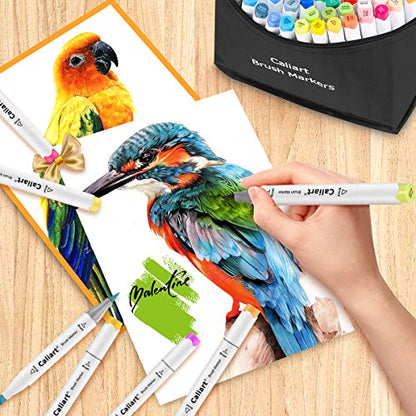 Caliart Alcohol Brush Markers, 51 Colors Dual Tip Artist Brush & Chisel Tip Sketch Art Alcohol Markers for Kids Adult Halloween Books Painting