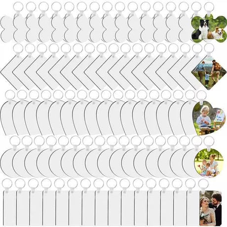 135Pcs Sublimation Keychain Blanks Bulk,MDF Keychain Double Sided Heat Transfer Keychain Board with Film,Key Rings, Plastic Retaining Clips for DIY NEOACT